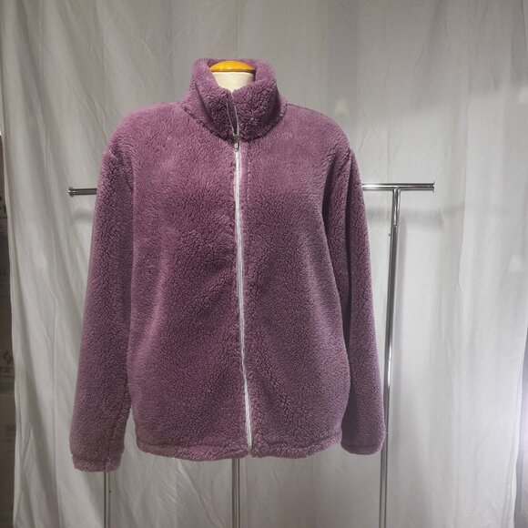 Mauve Teddy Zip-Up Jacket, Sz L NWOT - Picture 2 of 5